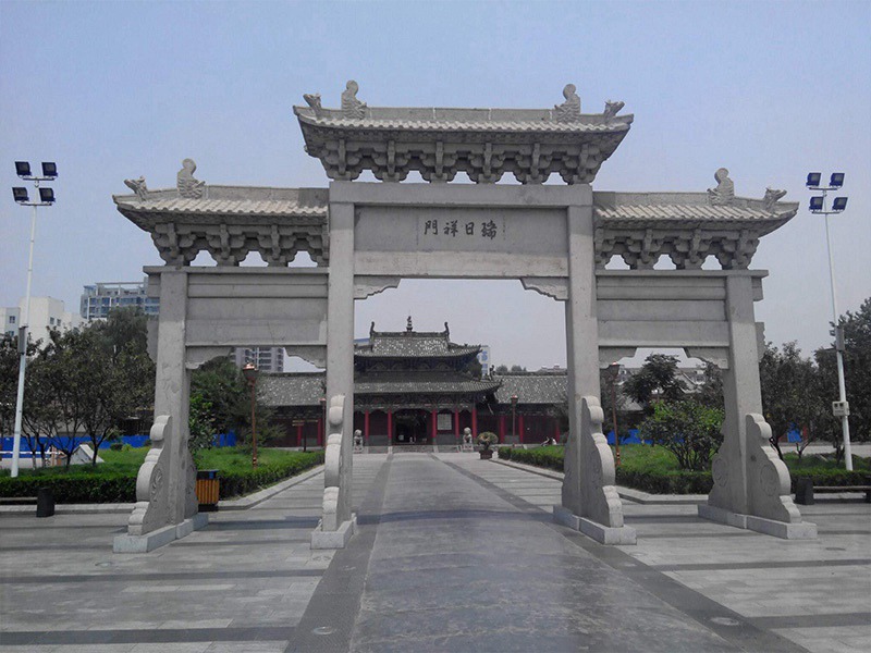 農(nóng)村三門(mén)三樓花崗巖石牌坊設(shè)計(jì)制作[編號(hào)434]
